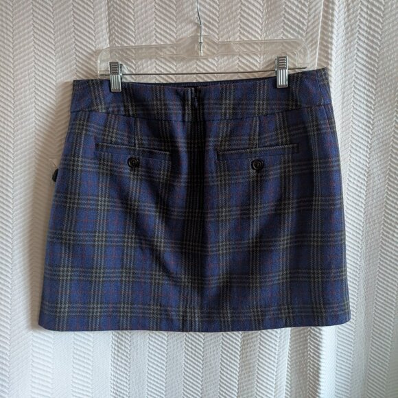 GAP NWT  Wool Blend Blue Plaid Mini Skirt Size 8 Academia Preppy Classic - Picture 3 of 12